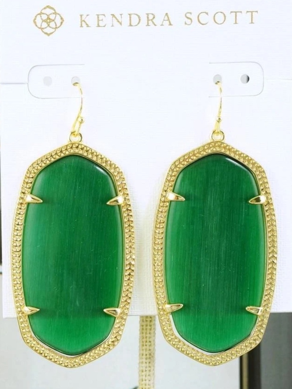 Kendra Scott Danielle Simulated Cats Eye Emerald Green Earrings Gold Plated